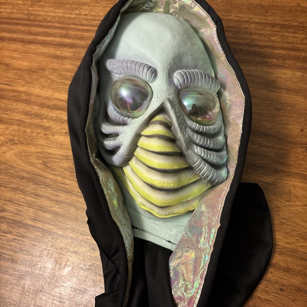 Alien Full Head Mask With Black Hood Latex Adult Halloween